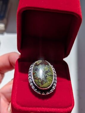 Vintage Handmade Genuine Bloodstone Sterling Silver Statement Ring Size 9